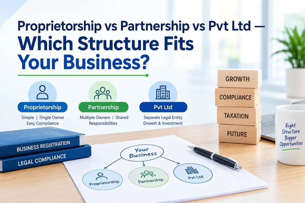 Proprietorship vs Partnership vs Pvt Ltd: Which Structure Fits Your Business?